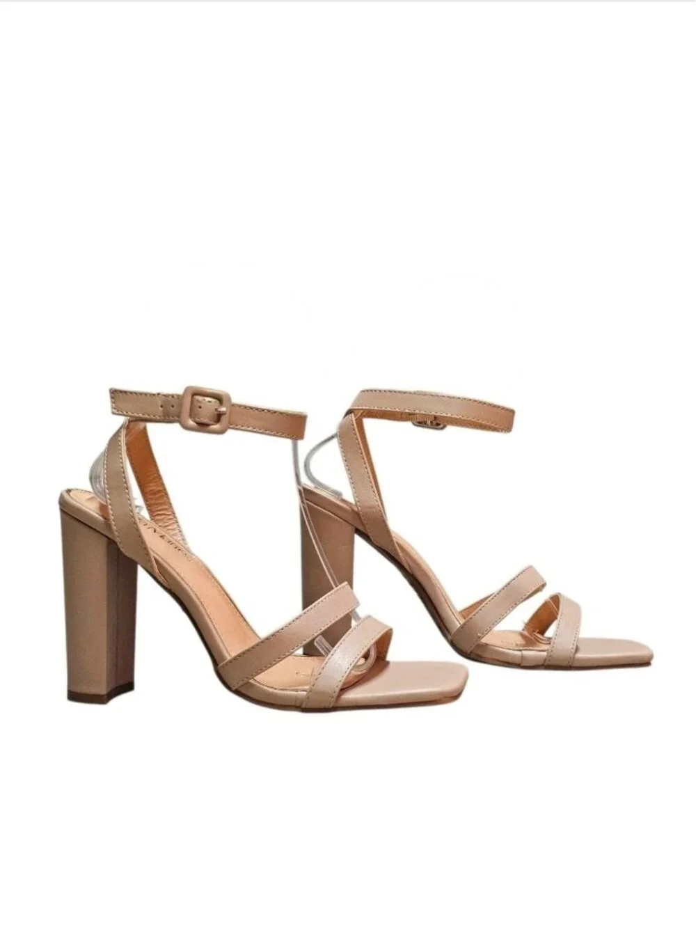 Strappy Nude Block Heel Sandals With Adjustable Ankle Strap - Elegant Design For